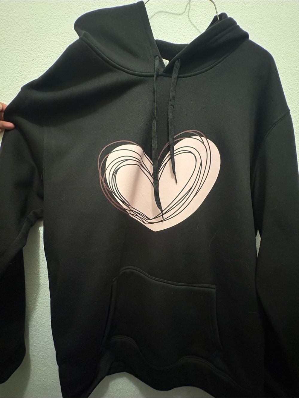 Black Hoodie with Pink Heart Graphic